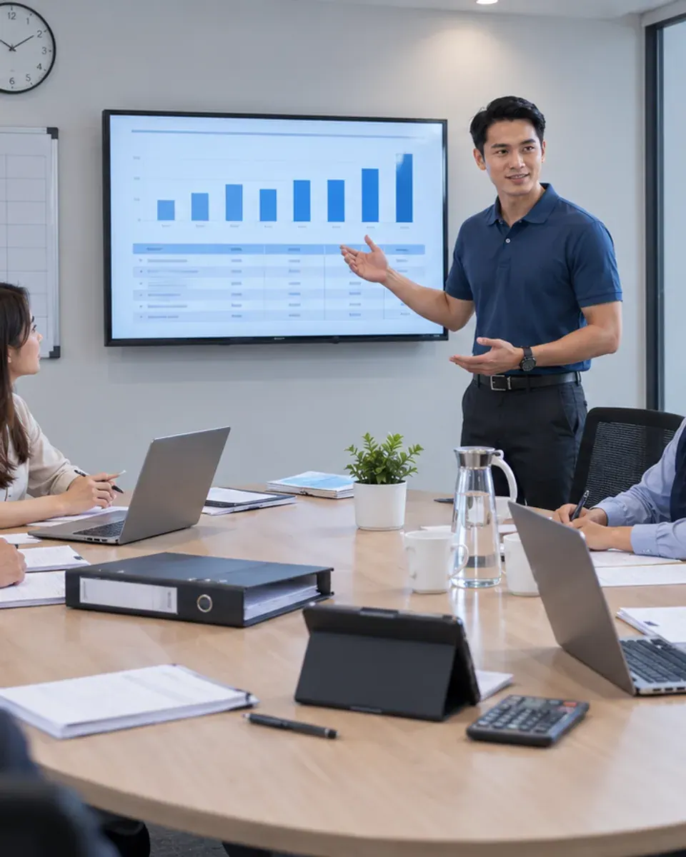 Committee members reviewing property information together in a meeting